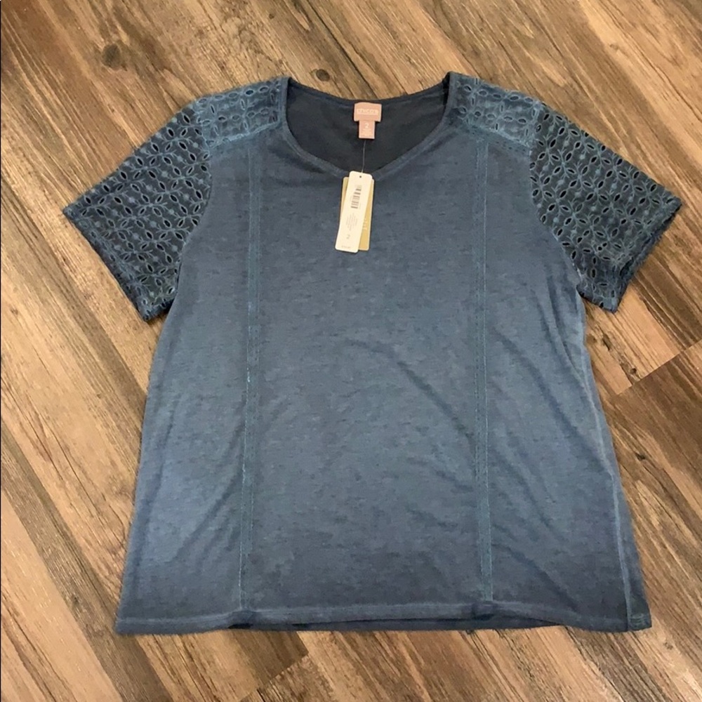 NWT Chico’s Blue Top with Sleeve Details Size 2